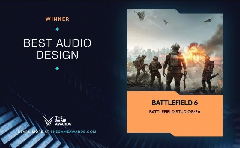 Very pleased to see Battlefield 6 recognised with Best Audio Design at The Game Awards.