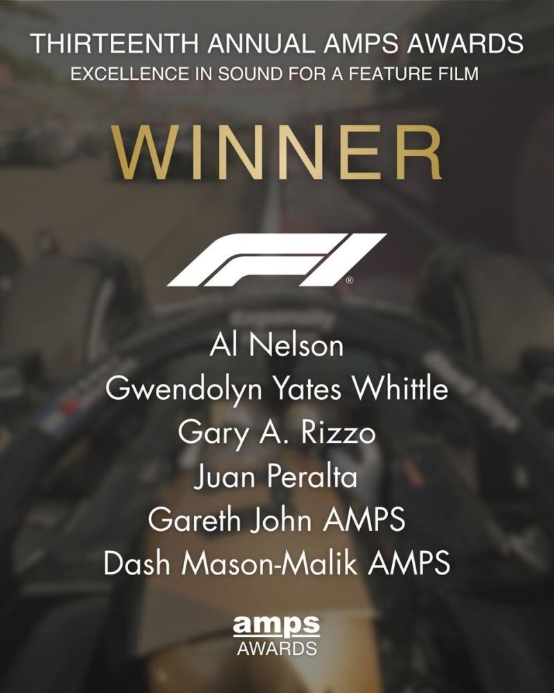 Great to see F1 recognised with the AMPS - The Association of Motion Picture Sound Award f